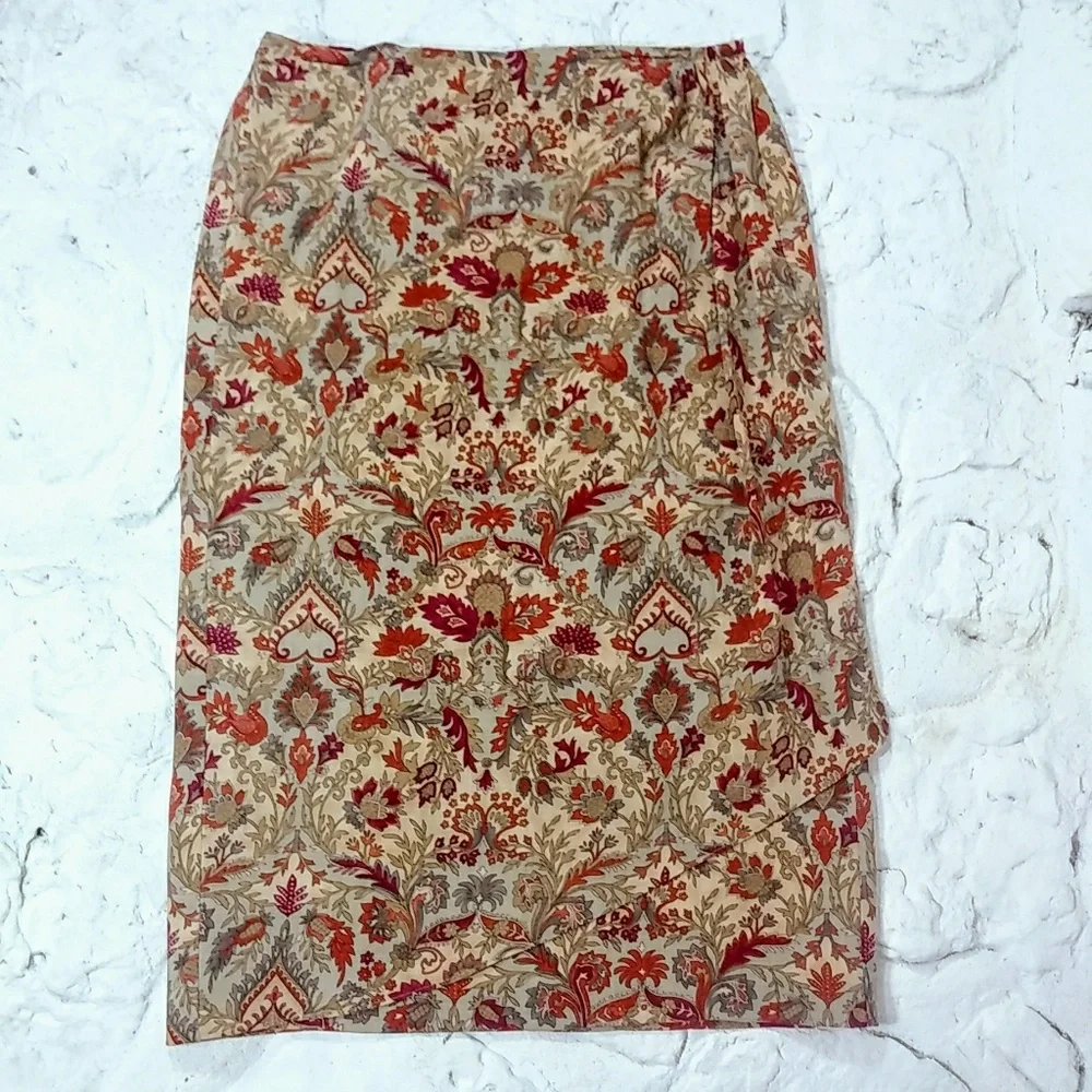 Talbots Petites Sz 14 Wool Wrap Skirt LUXURY Floral - Picture 1 of 9